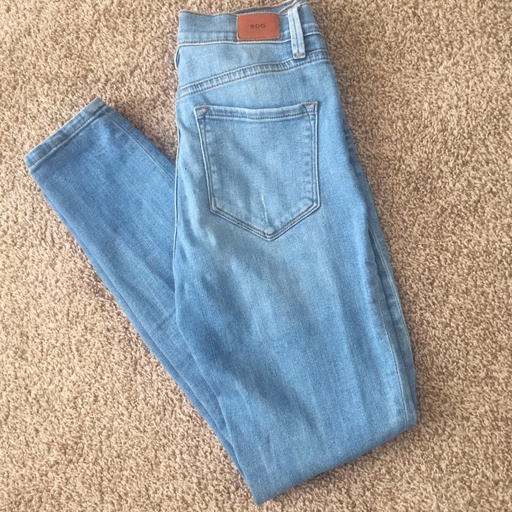BDG medium wash high rise twig ankle jeans.
